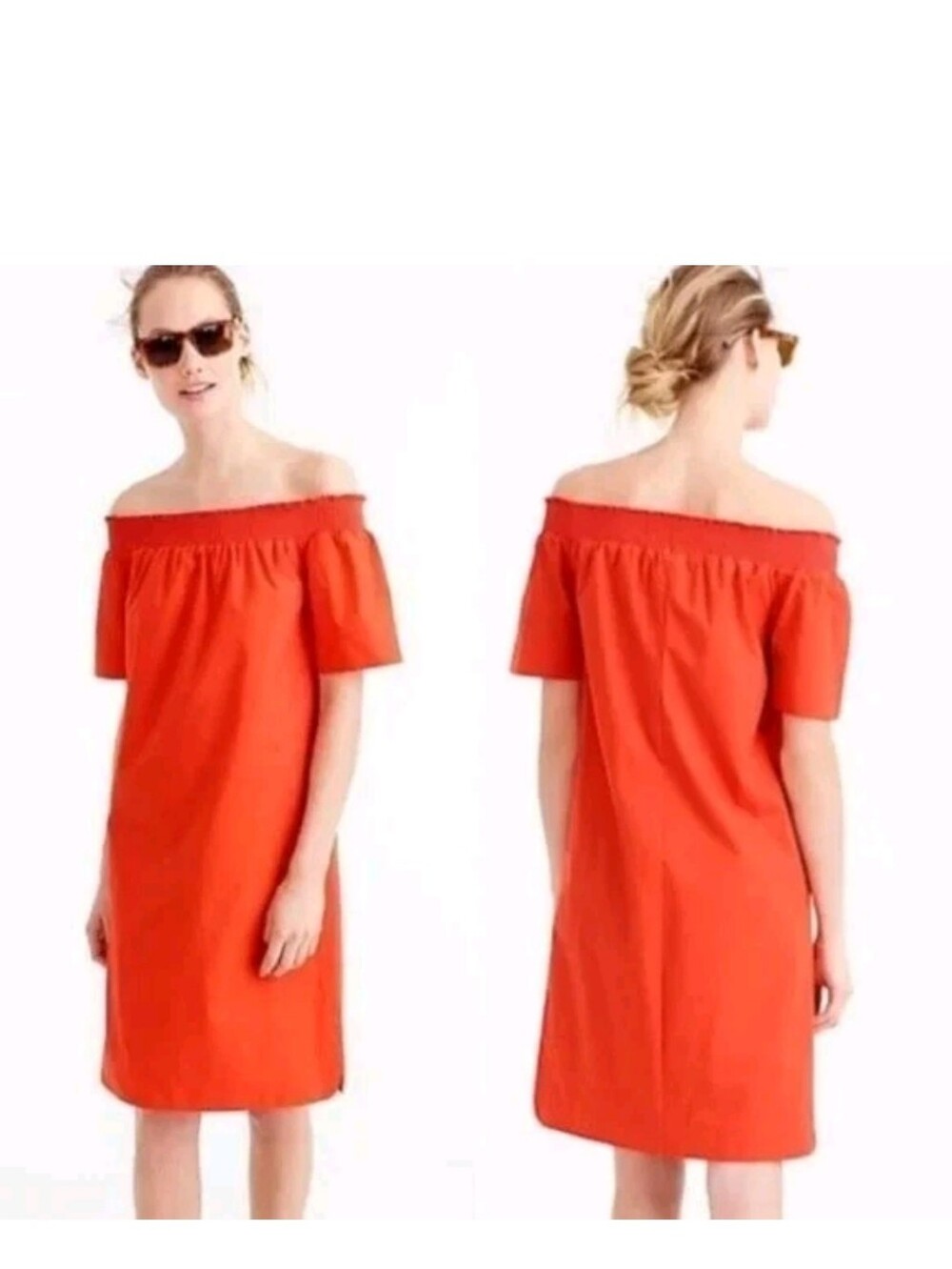 J.Crew Orange Cotton Poplin Off-The-Shoulder Dress Sz 10